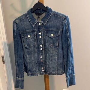 White House Black Market Women's Blue Denim Jacket with Button Front